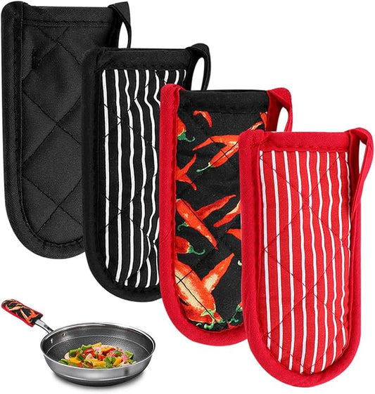 4Pcs Cast Iron Skillet Handle Covers Heat Resistant Pot Handle Covers ﻿ | Non Slip Cotton Pan Handle Sleeve Holder Mitts,Washable for Cast Iron Pans,Metal Pots, Griddles Cooking Supplies