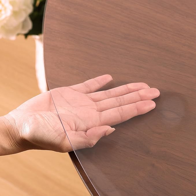 Clear Round Table Cover Protector 42 Inch, 2.0mm Transparent Plastic Table Protector Waterproof, Anti-Scratch Clear Desk Mat for Office Desktop Dresser Dining Table, FDA Compliant