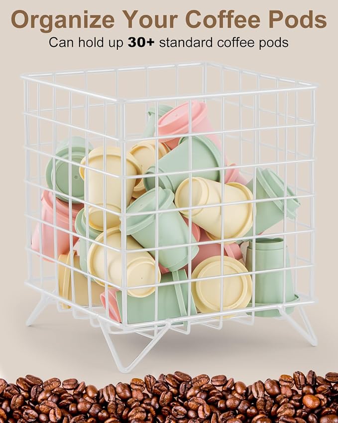 K Cup Holders for Counter, Coffee Pod Holder, White, 5.3x5.3x6.3 Inch | Coffee Bar Organizer, K Cup Holders for Counter, Large Capacity Coffee Pods Organizer, for Kitchen Counter & Office Desktop