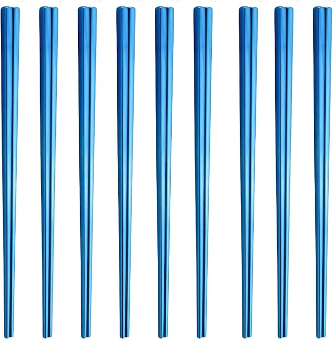 Stainless Steel Chopsticks,Reusable ,Dishwasher Safe , Easy to Use（9 PCS,blue）