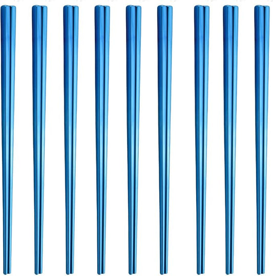 Stainless Steel Chopsticks,Reusable ,Dishwasher Safe , Easy to Use（9 PCS,blue）