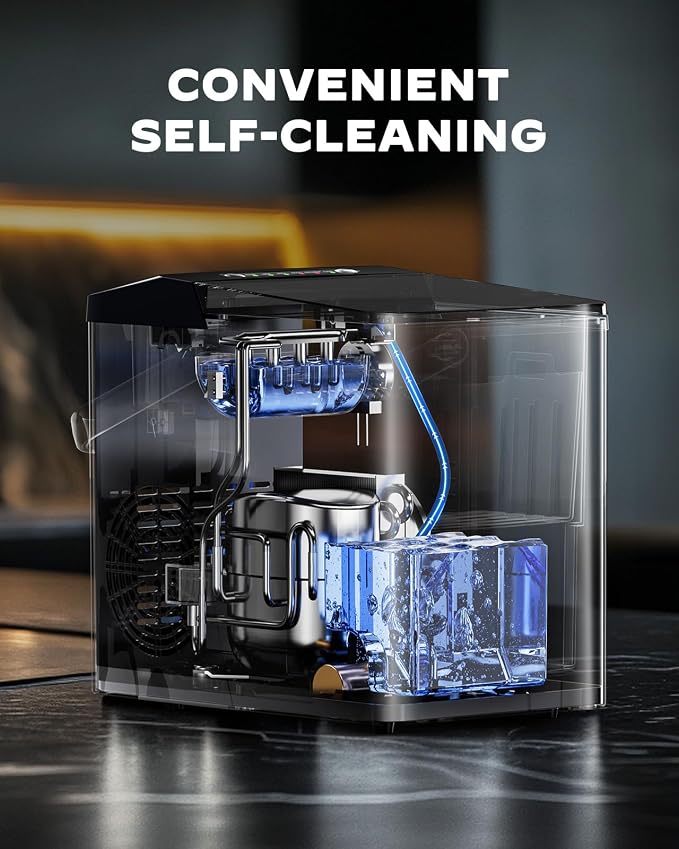 Ice Maker Countertops, Ice Machine with Self-Cleaning 1.8L Water Tank Large Ice Basket, Portable Ice Maker Produces 9 Ice Cubes in Just 6 Minutes Ideal for Home Kitchens and RVs