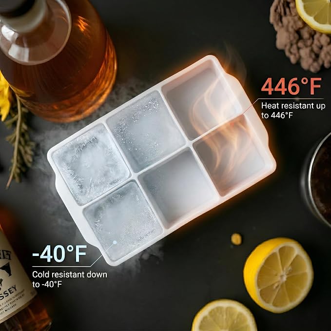 KitchFort® Large Silicone Ice Cube Tray (2-Pack) - 2" Big Ice Mold with Lid | Easy Release, Cocktail, Whiskey Ice Cubes Mold - Food Grade - Ice Cube Trays for Freezer - Stackable Silicone Ice Tray