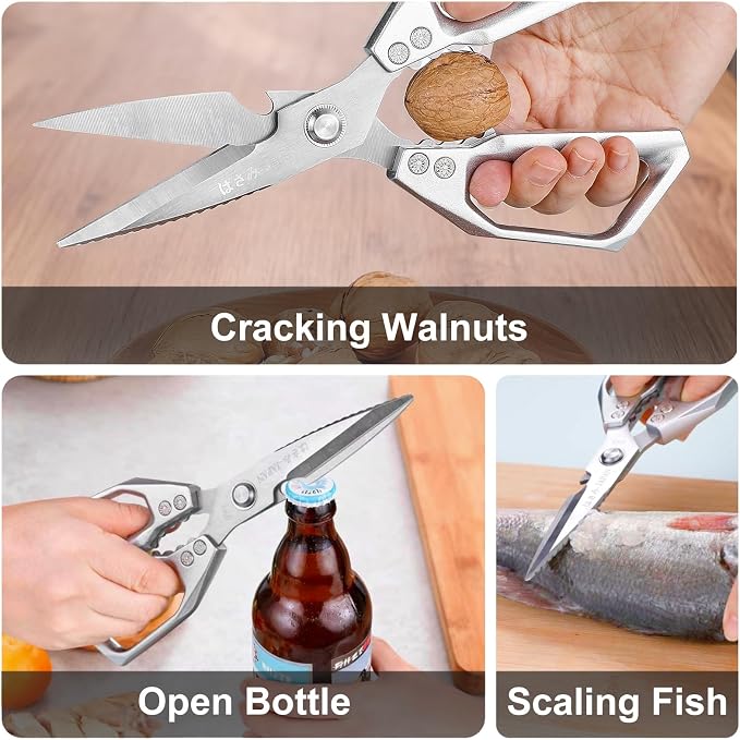 Professional Kitchen Scissors,Heavy Duty Multi-Purpose Food Cooking Shears for Jointing Chicken,Cutting Herbs,Opening Packages - Dishwasher Safe with Bottle Opener