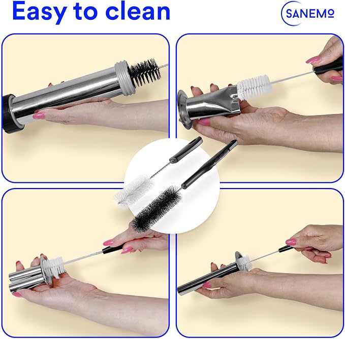 SANEMO Large Capacity Jerky Gun for Ground Meat - Easy to Use/Clean 1.5 LB Sausage Gun & Beef Jerky Maker Kit with 5 Stainless Steel Nozzles, 2 Cleaning Brushes, and 1 Mesh Bag for Easy Carrying.