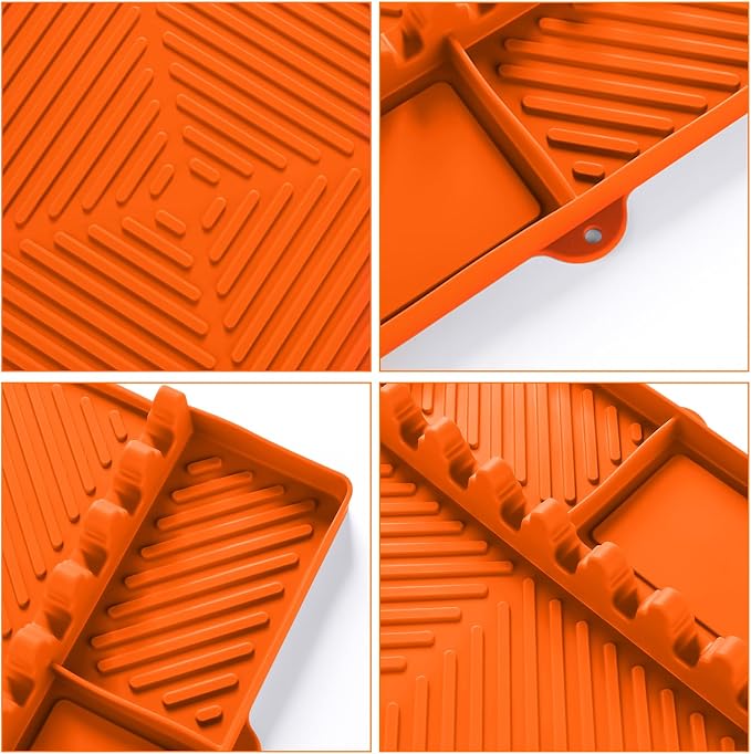 Find law Silicone Tools Mat for Griddle & Kitchen Countertop | Orange Side Shelf Spatula Mat with Drip Pad for Blackstone Weber Traeger Pit Boss Flat Top Grill Smoker, BBQ Gifts for Men