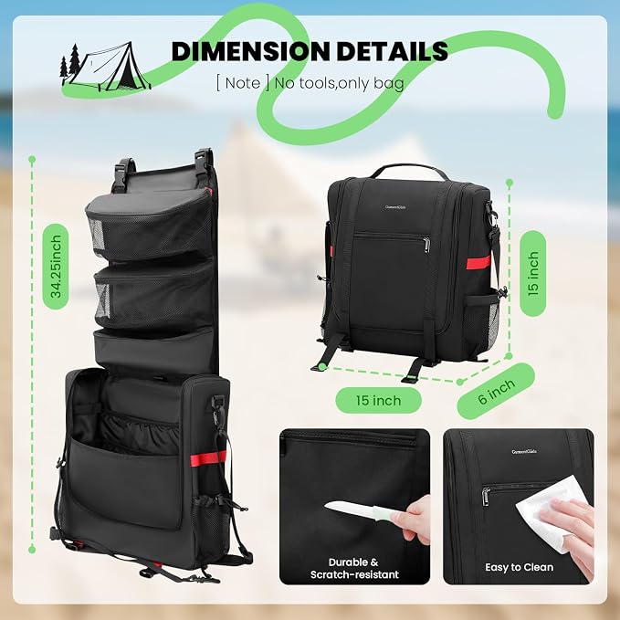 Camp Kitchen Organizer, Hanging Kitchen Utensil Storage Bag for Camping | Cooking Tool Storage Caddy with Paper Towel Holder & Multi-Pockets for Car Travel, Picnics & BBQ Essentials, Gift for Campers