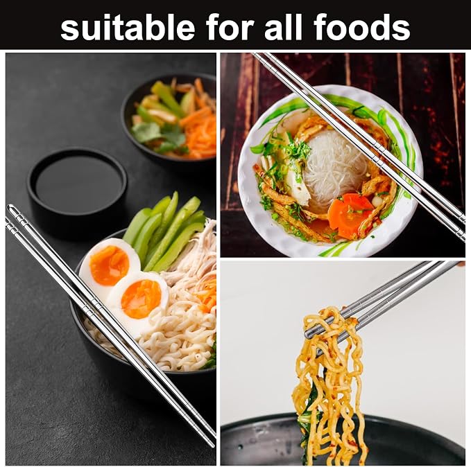 5 Pairs Stainless Steel Chopsticks, Metal Chopsticks, Lightweight Non-Slip Reusable Chopstick, Dishwasher Safe, for Home Kitchen Hotel Restaurant