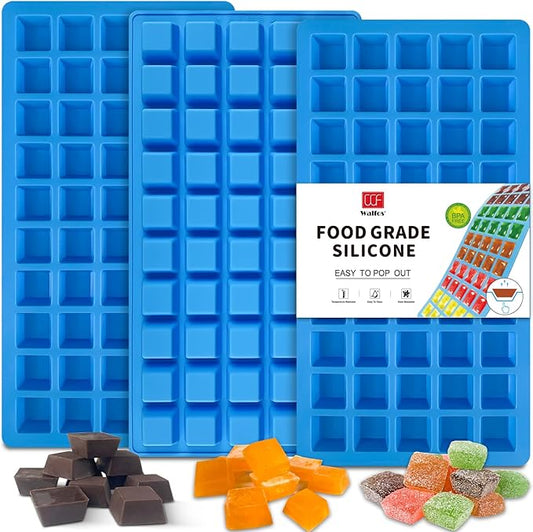 Walfos Mini Square-Terrace Silicone Candy Molds 50 Cavities - Non Stick, Food Grade & Dishwasher Safe, 3 Packs