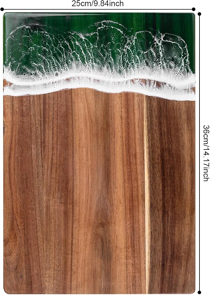 Resin Cutting Board: Ocean Charcuterie Board, Epoxy Cutting Board for kitchen, gift (green wave)