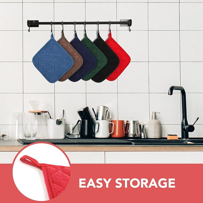 Joyhalo 6 Pack Pot Holders for Kitchen Clearance | Cotton Oven Holder with Great Heat Resistance, Potholders Sets for Kitchen, Countertops, Hot Pots and Pans, Red