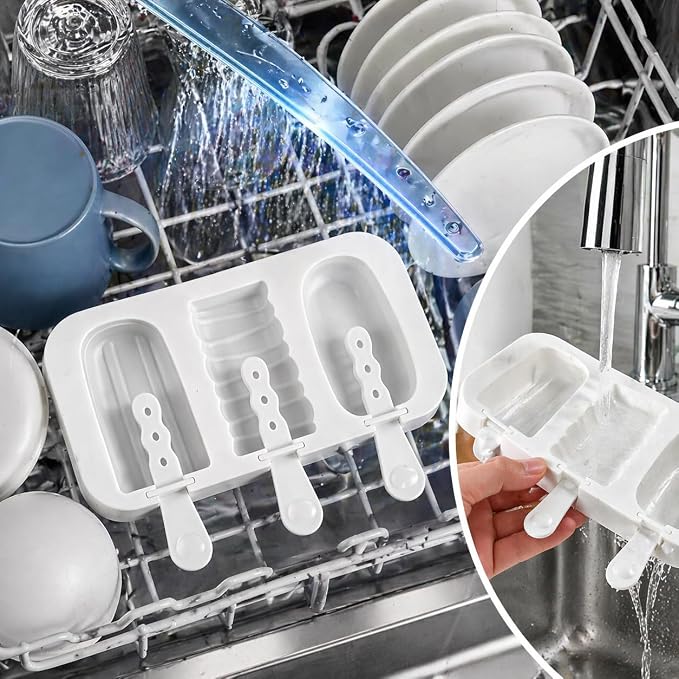 3 Pack Popsicle Mold, Silicone Cakesicle Molds, with Sticks & Bags, White | Comes with 9 Reusable Sticks & 100 Packaging Bags, Perfect for DIY Homemade Frozen Desserts & Cake Pops