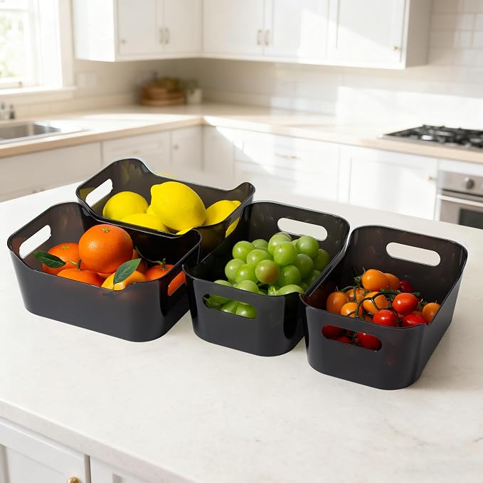 Tiawudi 8 Pack Plastic Storage Bins, Clear Pantry Organizers and Storage Containers, Multi-Use Organizer Bins for Kitchen, Bathroom, Office, Shelf, Fridge, Home Edit and Cabinet Organizers