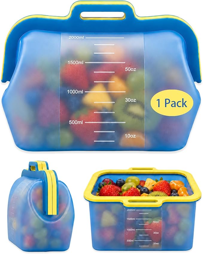 Magnetic Seal Reusable Silicone Food Storage Bag, 68 oz, NUZEAK | Magnetic Fast Seal, Stand-Up Freezer Bag for Food, Fruit, Snacks, Sandwiches and Meal Prep, Dishwasher Safe, 1 Pack