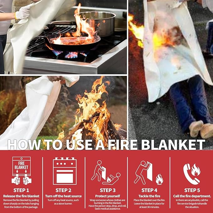 Fire Blanket, 47" x 71",Fiberglass Fire Blanket for Camping and Fire Fighting Shelters