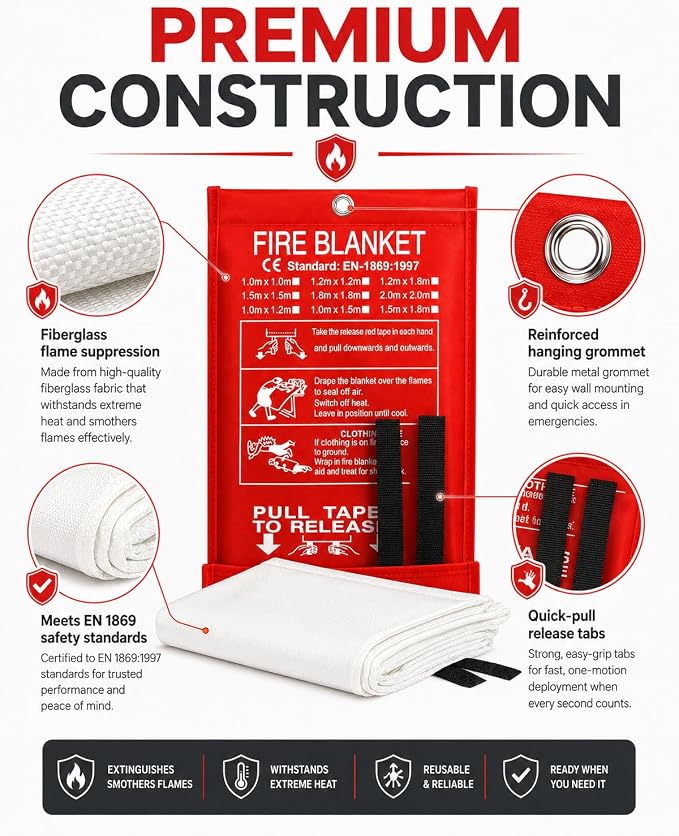 Ougist 4 Pack Emergency Fire Blanket for Home and Kitchen, 40"x40" Fire Blankets for Safety, Fiberglass Flame Suppression for Grill, RV & Camping, Peace of Mind for Your Family