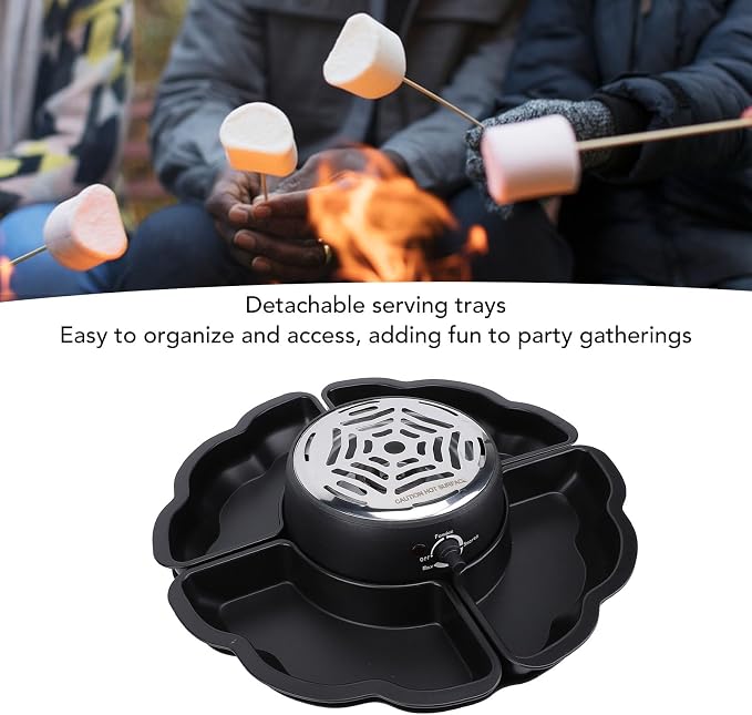 Fockety Smores Maker Tabletop Indoor, 2 in 1 Flameless Electric Roaster with Detachable Serving Trays, 4 Roasting Forks, Date Night Movie Night Supplies, Housewarming Gift