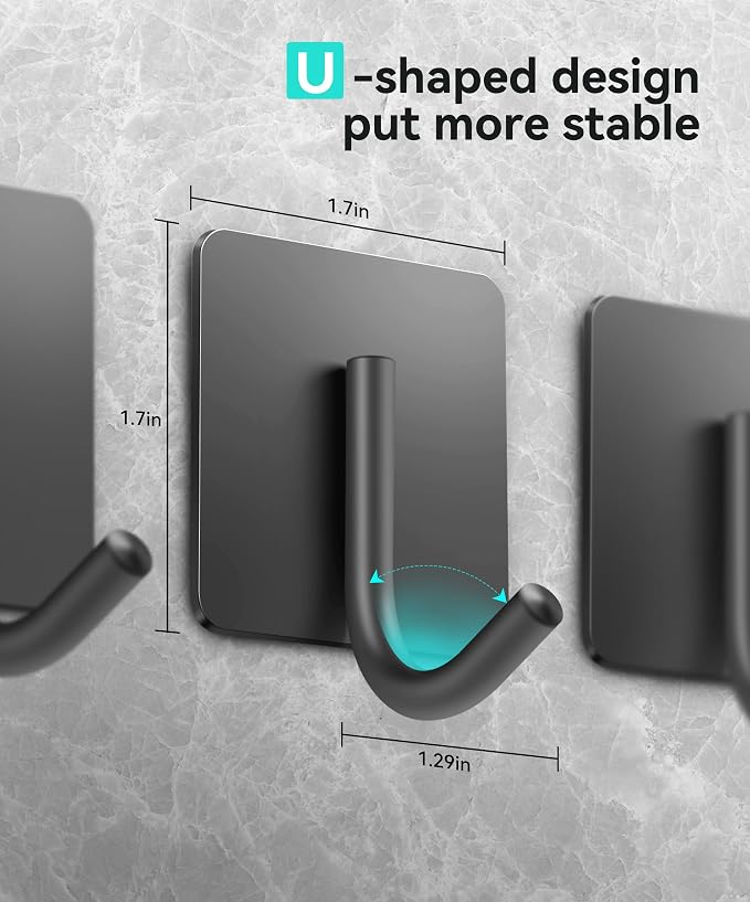 xdgeLoad Adhesive Hooks, 4 Pack Towel Hooks Wall Hooks for Hanging, Stick on Hooks, Adhesive Towel Hooks for Bathroom Door Hanger Kitchen Closet Cabinet Stainless Steel-Matte Dark Gray