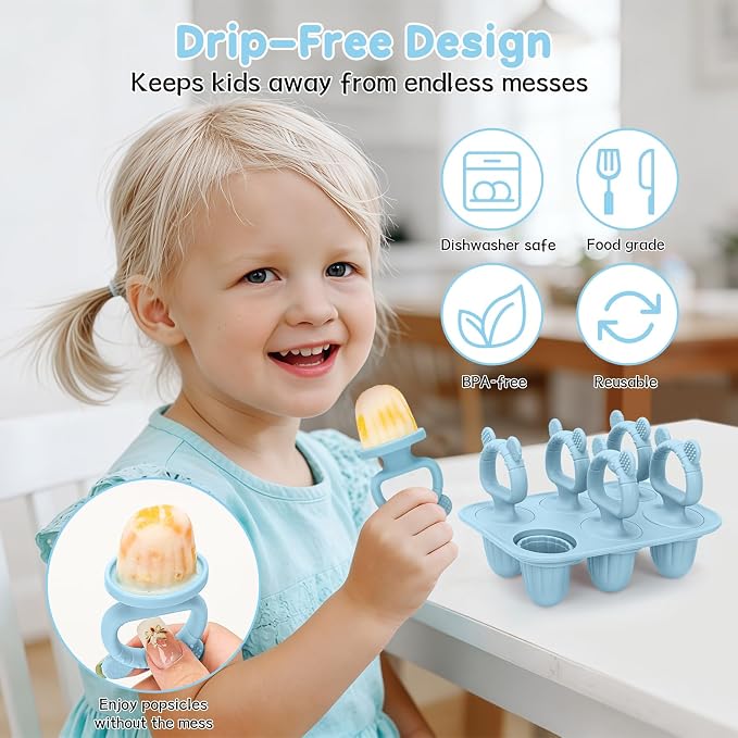 Silicone Baby Popsicle Molds with Sticks, Mini Popsicles Molds for Babies | Breastmilk Popsicle Molds for Teething Relief, Frozen Treats Maker Popsicle Maker Ice Pop Mold for Toddlers Kids(Blue)