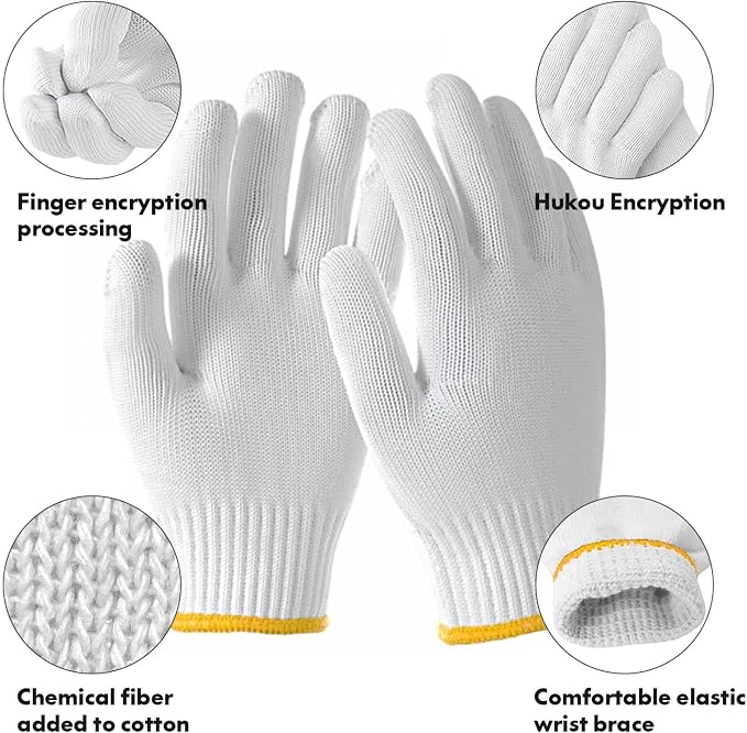 Unisex white cotton polyester knittedsafety gloves,suitable for gardening,warehouse,cooking work-12/36/240 pairs