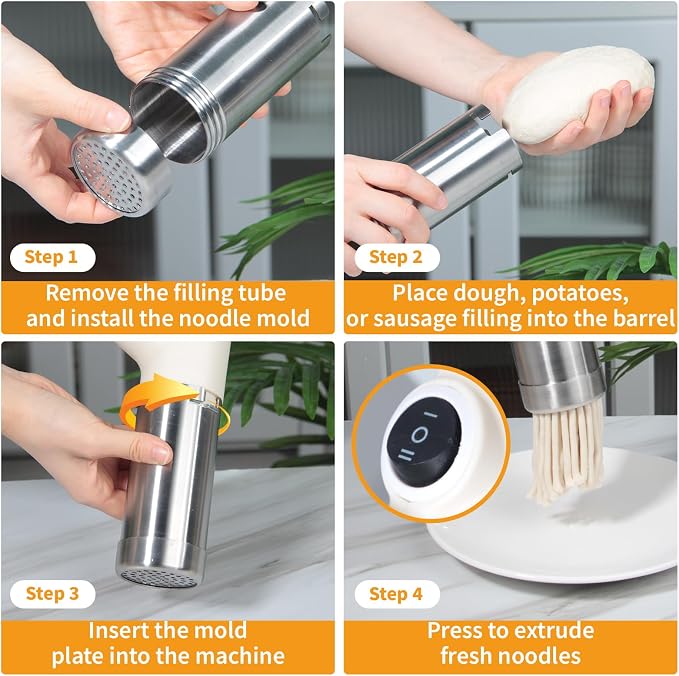 3 in 1 Electric Potato Ricer and Pasta Maker Machine, Multi Function Noodle Maker Potato Masher Sausage Maker and Stuffer for Home Kitchen, Powerful Motor Easy to Use and Clean