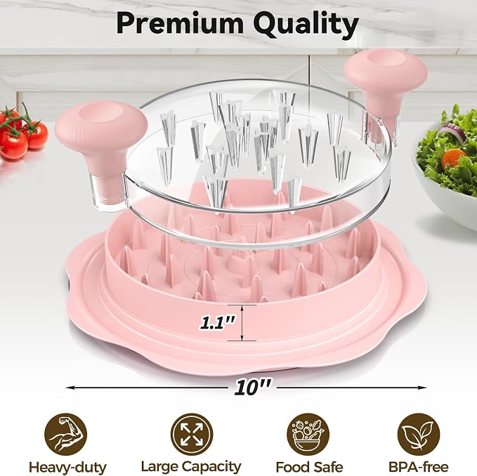 Ukeetap 10" Pro Chicken Shredder Tool Twist Large for Kitchen, Pink | BPA-Free Food-Safe Meat Grinder, Visible Chicken Breast Meat Shredder with Strong Anti-Slip Bottom & Ergonomic Handle