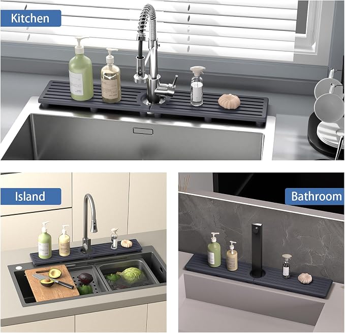 Kitchen Faucet Mat, Diatomite Sink Faucet Mat Splash Guard for Kitchen, Water Absorbing Stone Tray for Sink, Quick Drying Faucet Mat for Kitchen Sink, Absorbent Stone Drying Tray for Bathroom Counter