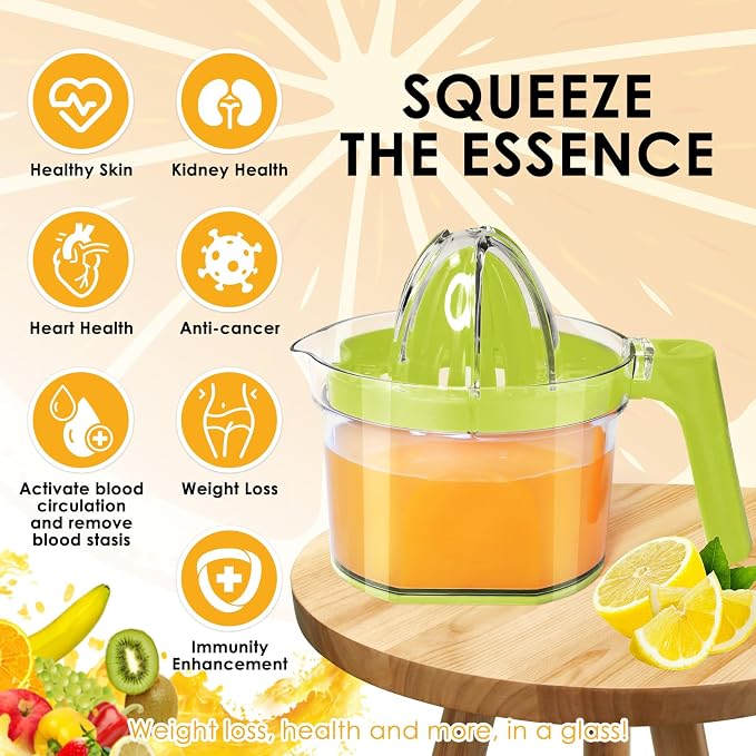 Manual Lemon Squeezer - Multifunctional Citrus Hand Juicer, Green | Lemon Lime Squeezer, 16.9oz Capacity Orange Juicer, Detachable Comfortable Grip Handle, Built-in Measuring Cup and Grater