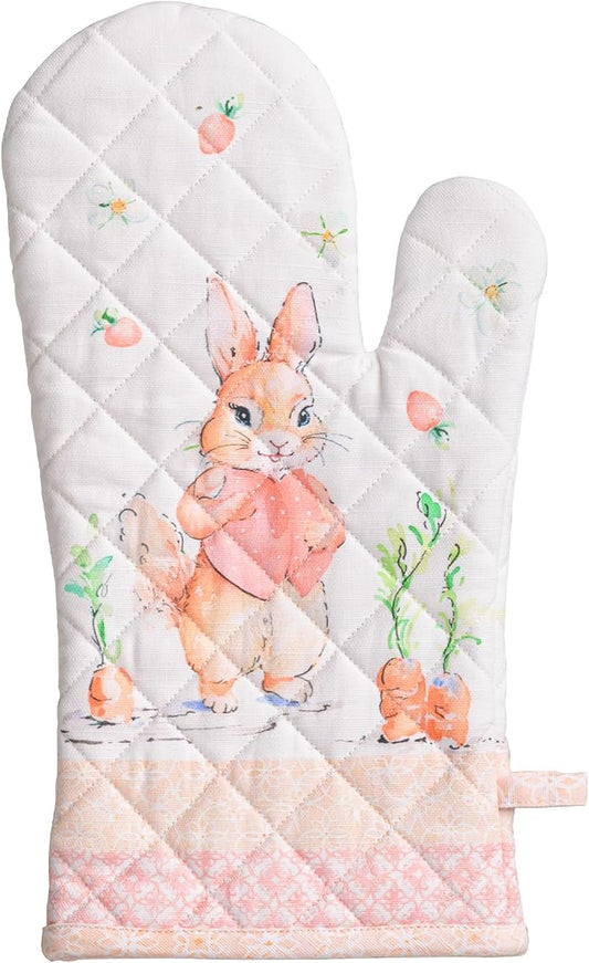 Maison d'Hermine Oven Gloves 100% Cotton Oven Mitt (7" x 13", Pack of 1) | With Loop Heat Resistant BBQ Cooking Gloves Baking Grilling Kitchen Handling Hot Pans Spring Summer - Bunny Party