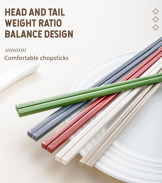 10 Pairs Fiberglass Chopsticks Reusable Set | Dishwasher Safe | Lightweight | Non-Slip, 9.45-Inch - Colourful Chop Stick