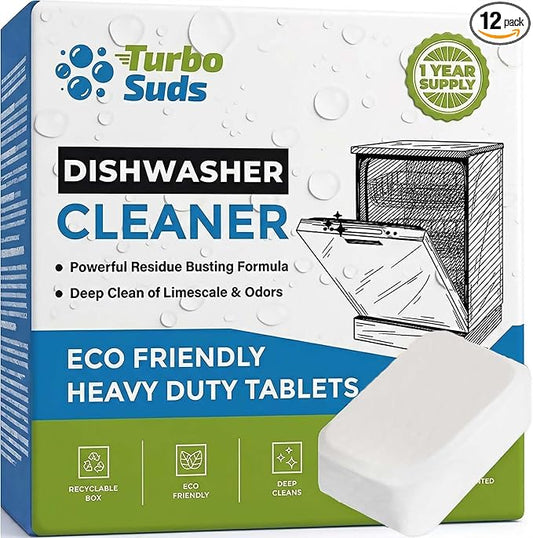 Dishwasher Cleaner and Deodorizer XL Tablets – Heavy-Duty Descaler & Odor Remover for Hard Water, Removes Spots & Residue, Enhance Drying & Shine, 12 Pack (1 Year Supply)