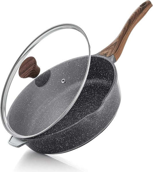 SENSARTE Nonstick Deep Frying Pan Skillet, 11-inch Saute Pan with Lid, Stay-cool Handle, Chef Pan Healthy Stone Cookware Cooking Pan, Induction Compatible