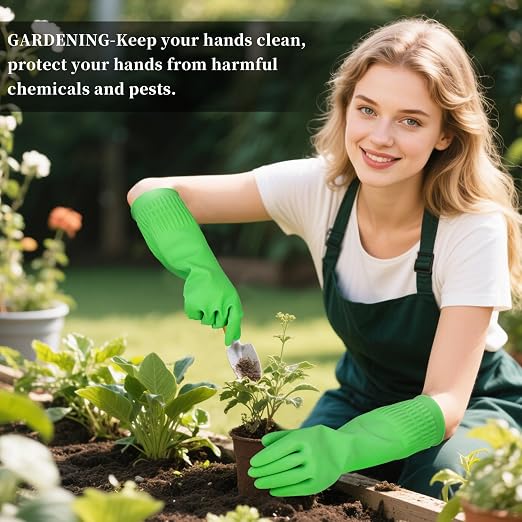 Rubber Gloves for Cleaning – 3 Pairs Reusable Gloves for Dishwashing, Kitchen and Household Tasks, 15-Inch Long (Regular Style, Medium (Fits Small Hands))