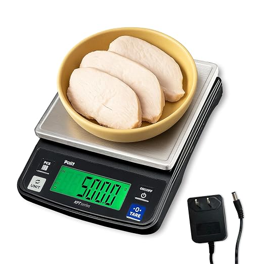 Polit KPT-EVO Digital Food Scale, 0.5g Rechargeable Kitchen Scale, 13lb/6kg | Stainless Steel Tray, Backlit LCD, Anti-Slip Feet, Fast Stable Readings, Baking, Coffee Brewing & Diet Tracking