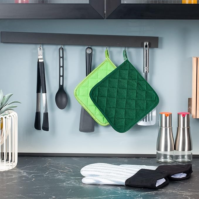 Joyhalo 5 Pack Pot Holders for Kitchen Clearance | Cotton Made, Machine Washable, Heat Resistant Potholder, Hot Pads, Trivet for Cooking and Baking, Dark Green