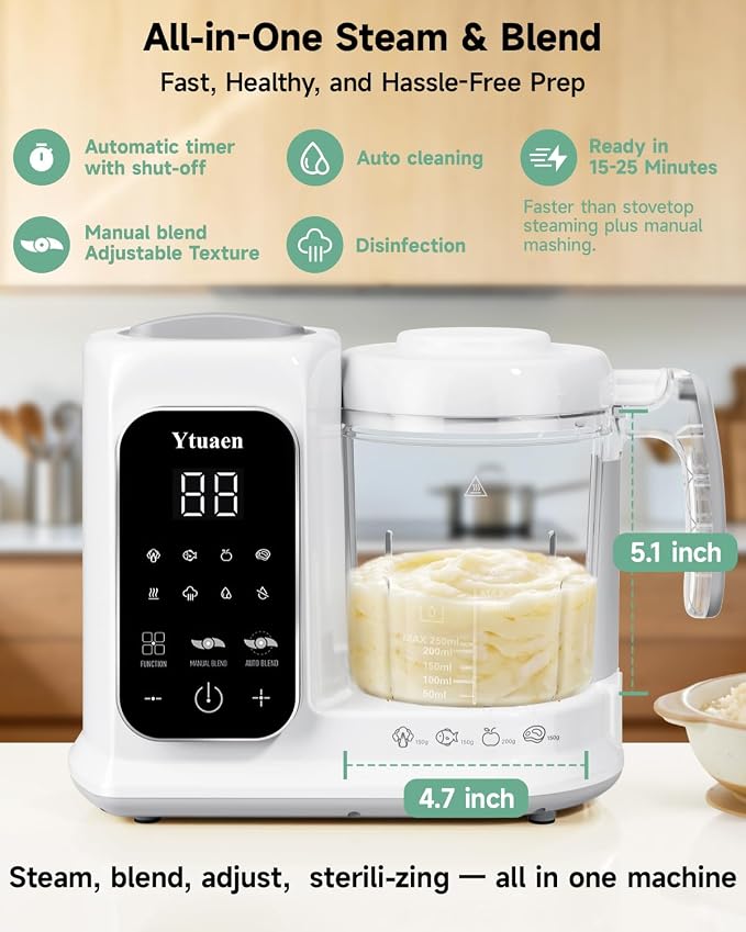 Baby Food Maker with Large Steam Basket Onestep Baby Food Processor Steamer with Steam & Grinding, Auto Cooking Self-Cleaning & Sterili-zing, BPA-Free for Healthy Homemade Baby Food