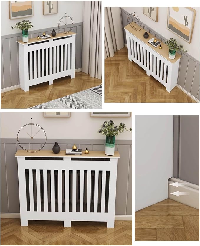 Modern Radiator Covers Wall Heater Cover Cabinet Shelf Bathroom Floor Radiator Shelve, Hide Cluttered Pipes/Easy to Install, Suitable for Household Living Room, White(39.4" Lx39.4 Hx9.8 W)