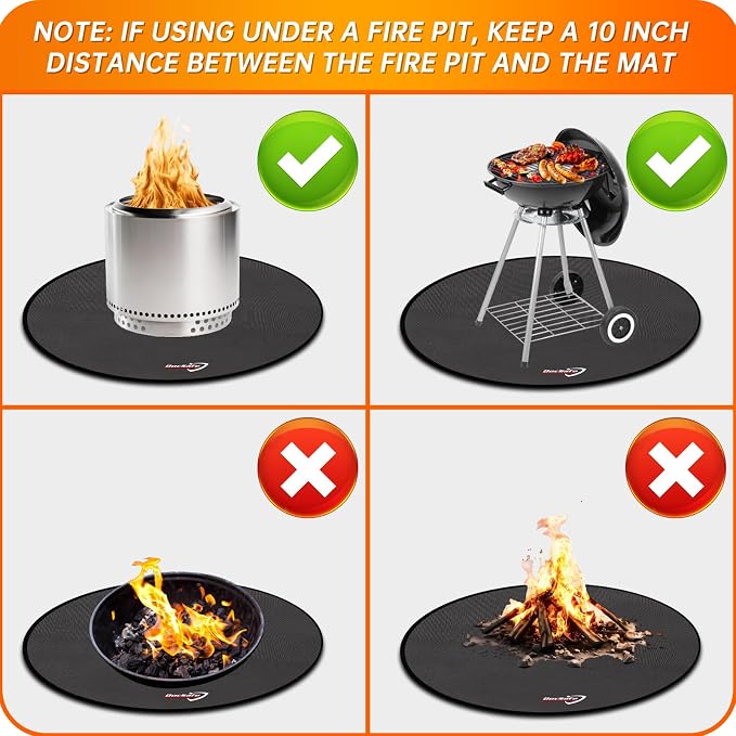 DocSafe 48" Round Fire Pit Mat, 4-Layer Fireproof Under Grill Mat Heat Insulated Indoor Fireplace Pad Protector for Decks,Patios,Grass,Solo Stove Bonfire, Reusable Oil-Proof and Waterproof, Black