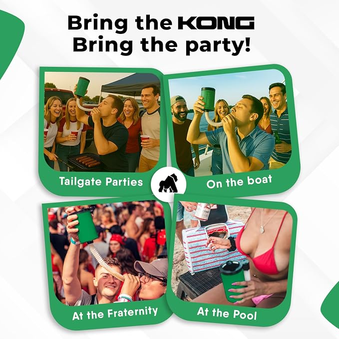 The Kong 2.0 - A Portable Can or Bottle Cooler/Cup With A Detachable, Expandable, Hose To Funnel Your Drink (Green)