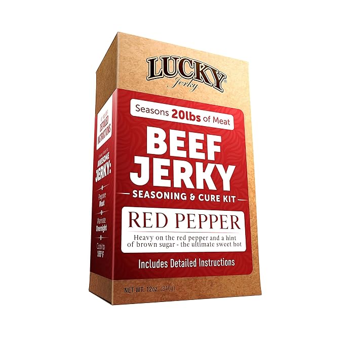 Lucky Jerky Red Pepper DIY Beef Jerky Seasoning and Cure Kit, 12 Oz | Make Your Own Red Pepper Beef Jerky at Home, Sweet and Hot Flavor, Seasons 20 lbs of Meat