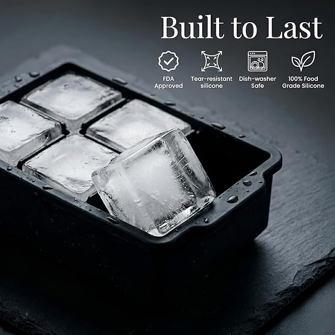 KitchFort® Large Silicone Ice Cube Tray (3-Pack) - 2" Big Ice Mold with Lid | Easy Release, Cocktail, Whiskey Ice Cubes Mold - Food Grade - Ice Cube Trays for Freezer - Stackable Silicone Ice Tray