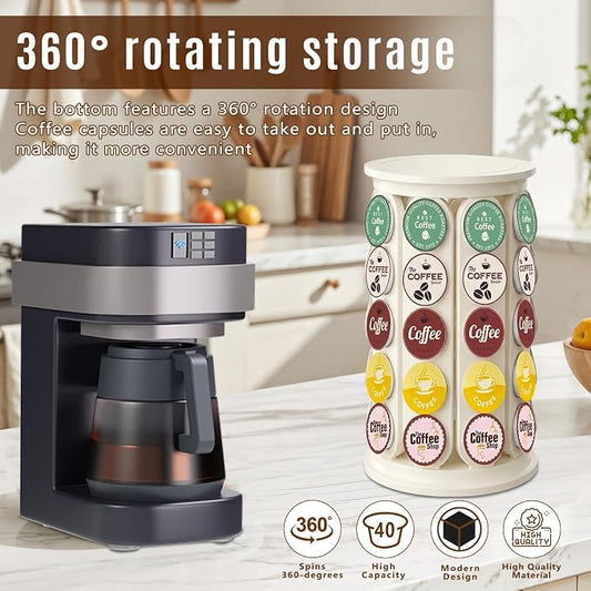 K Cup Holder, Coffee Pod Storage Carousel Holder Organizer Compatible with 40 Keurig K-Cup Pods, Home or Office Kitchen Counter Organizer(White)