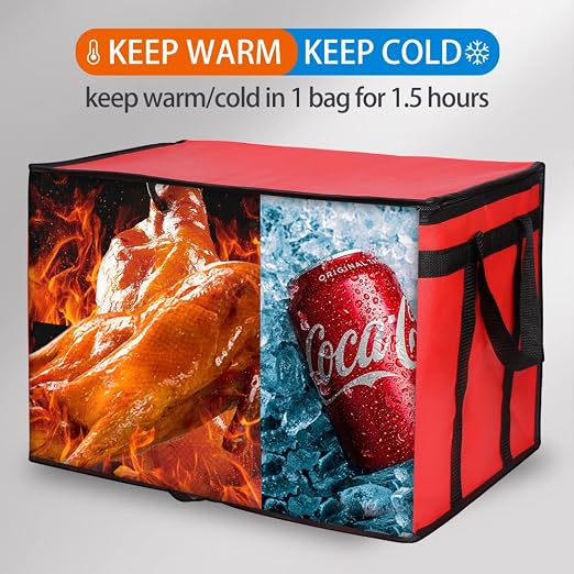 Bodaon Insulated Food Delivery Bag, Grocery Cooler Bag, Red, XXX-Large, 1Pk | Food Warmers for Parties, Catering Supplies for Rideshare, Thermal Bags for Cold and Hot Food Carrier, Pizza Delivery/Picnic