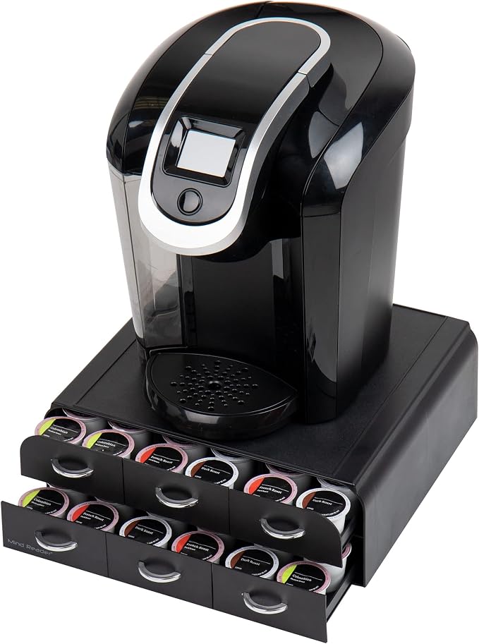 Mind Reader Single Serve Coffee Pod Organizer with 2 Drawers, 72 Pod Capacity, Countertop, 14"L x 12.25"W x 4.75"H, Black (Pack of 4)