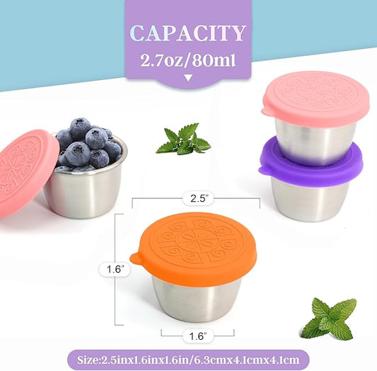 6x2.7 Oz Salad Dressing Container to Go,Handy Leakproof Stainless Steel Meal Prep Containers Reusable,Sauce Containers for Lunch Box, Picnics, Travel, Office and Kitchen Storage