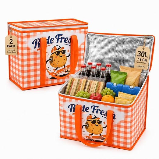 2Pk Insulated Reusable Grocery Bags, Collapsible Cooler Bag for Groceries, Heavy Duty Large Insulated Bag 16''x9''x13'',