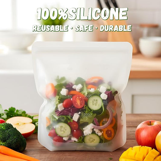 Reusable Premium Silicone Food Storage Gallon Bag 135oz,XXL - 4 PCS Food Storage Bag,Freezer Container,Sous Vide,Kitchen Organization,And Meal Prep Bags Microwave,Dishwasher,Oven Safe, BPA Free