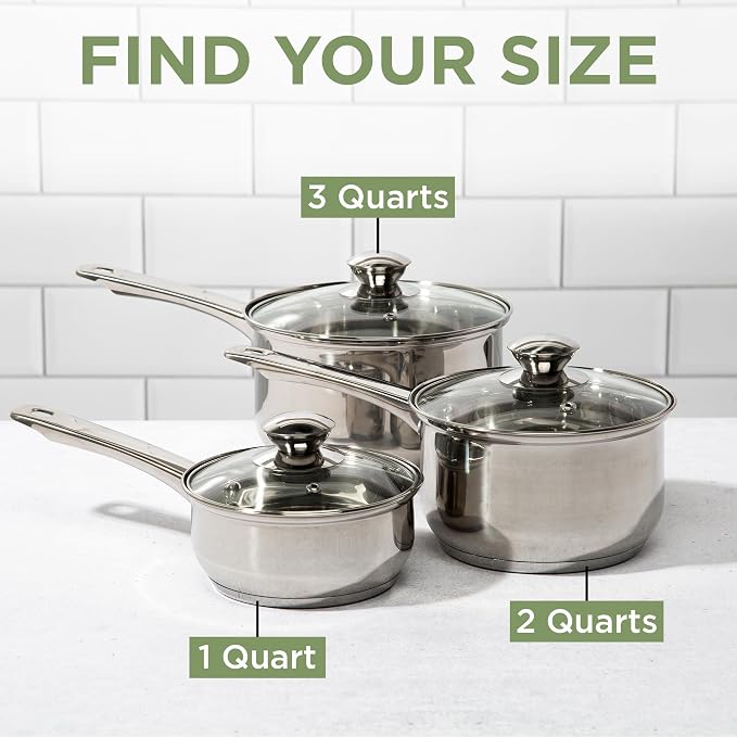 Ecolution Stainless Steel Sauce Pan, Encapsulated Induction Ready Cooking Pot with Glass Lid, Oven Safe, Dishwasher Safe Soup Pot, 3-Quart