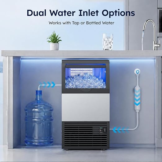 Mojgar Commercial Ice Maker Machine, 150Lbs/24H with 50Lbs Storage Bin | 45 Cubes in 5–15 Mins for Home Bar, Self-Cleaning, Stainless Steel, Built-in or Freestanding, Under Counter Ice Machine