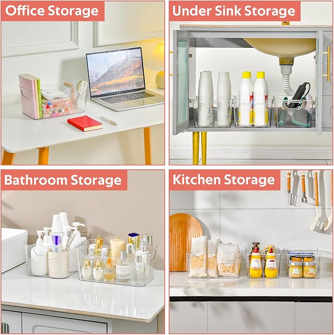 Clear Plastic Storage Bins - 12 Pack Pantry Organizers and Storage, Clear Pantry Organizer Bins, X-Large Plastic Containers with Handle for Kitchen, Cabinet, Bathroom, Classroom Organization